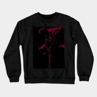 Digital collage and special processing. Hand near clouds. Holy trinity hand gesture. Very dark, red and violet. Bizarre. Crewneck Sweatshirt